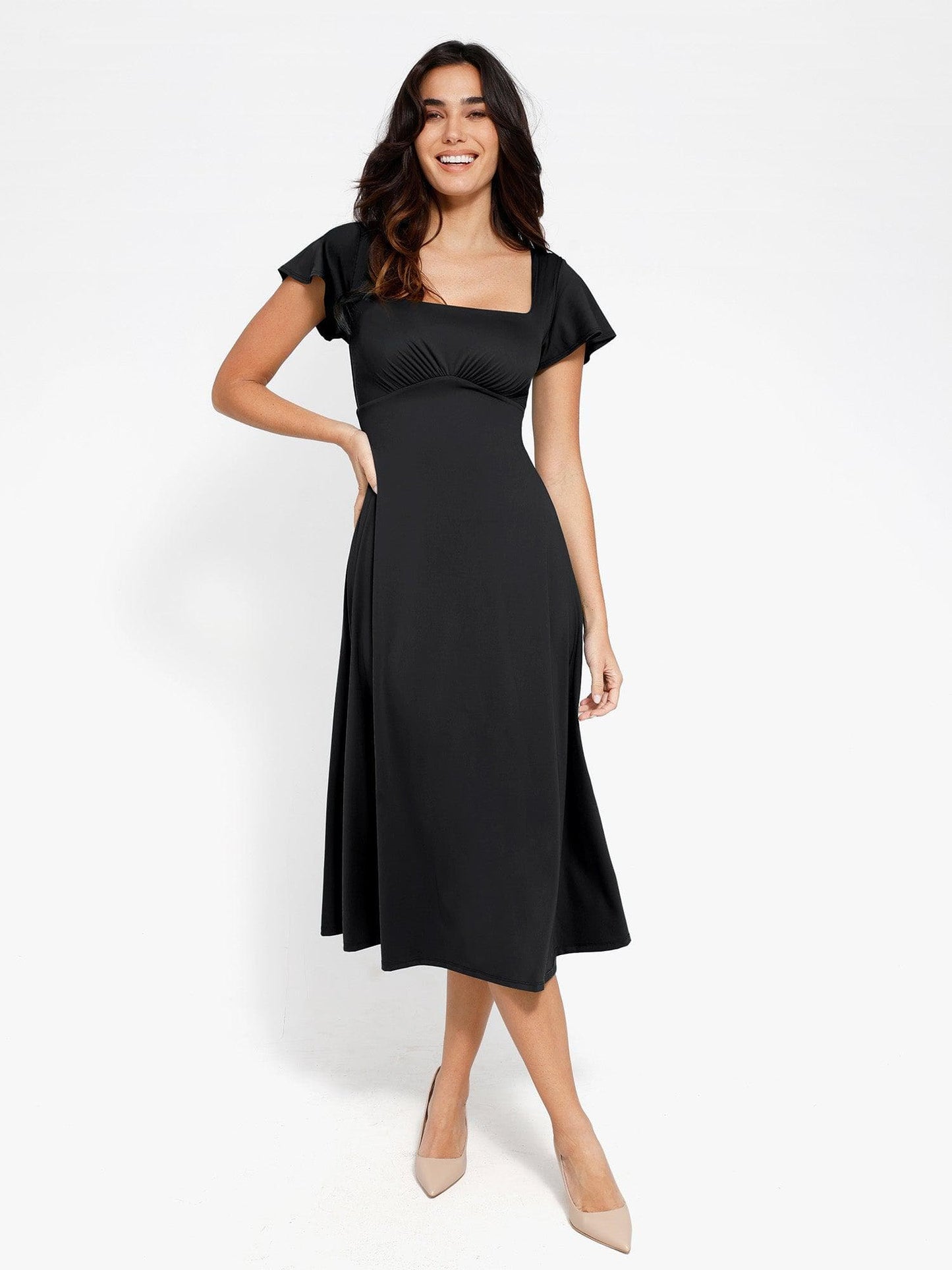A-Line Midi Dresses with Integrated Tummy Control Shapewear