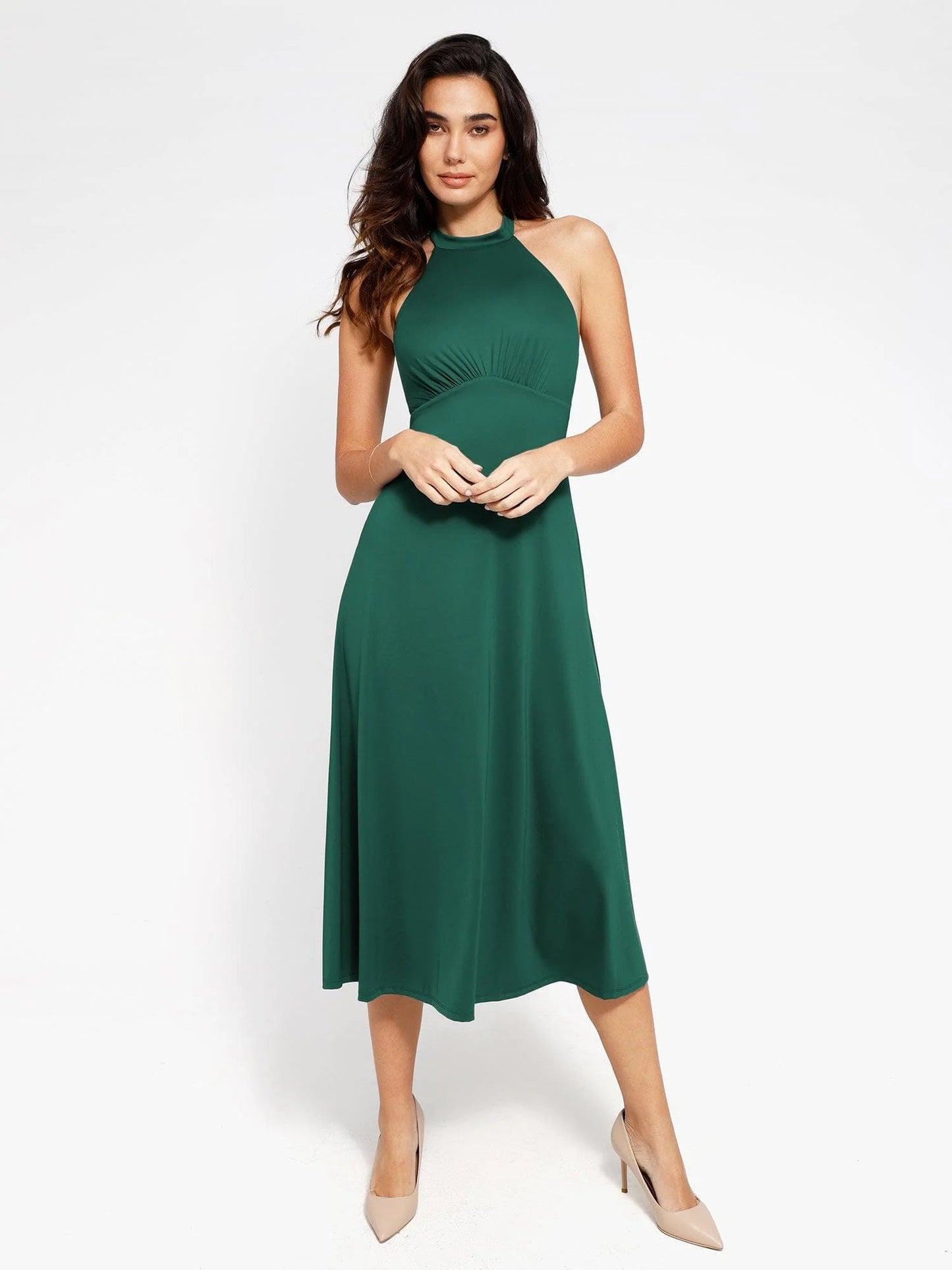 A-Line Midi Dresses with Integrated Tummy Control Shapewear