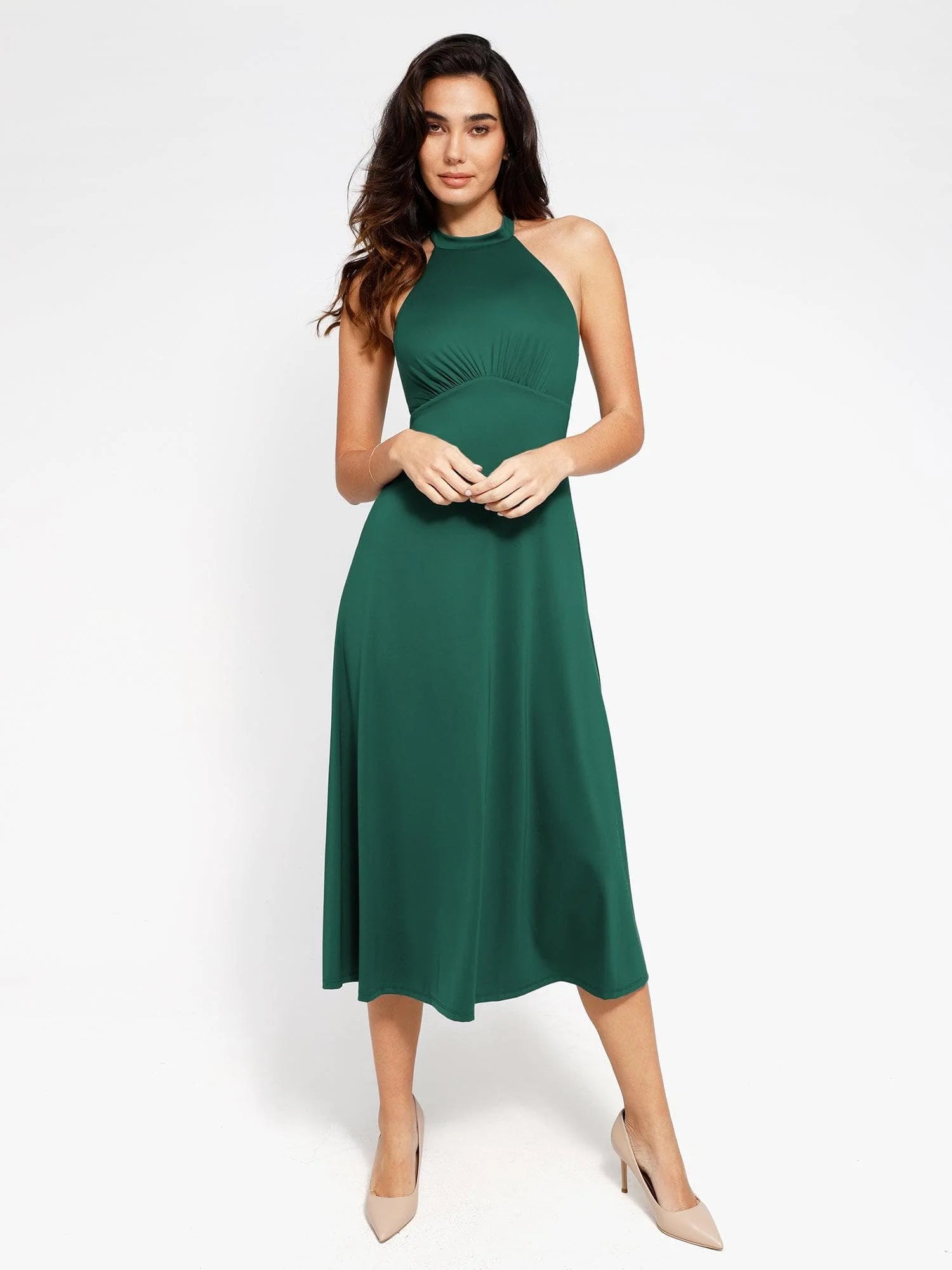 A-Line Midi Dresses with Integrated Tummy Control Shapewear