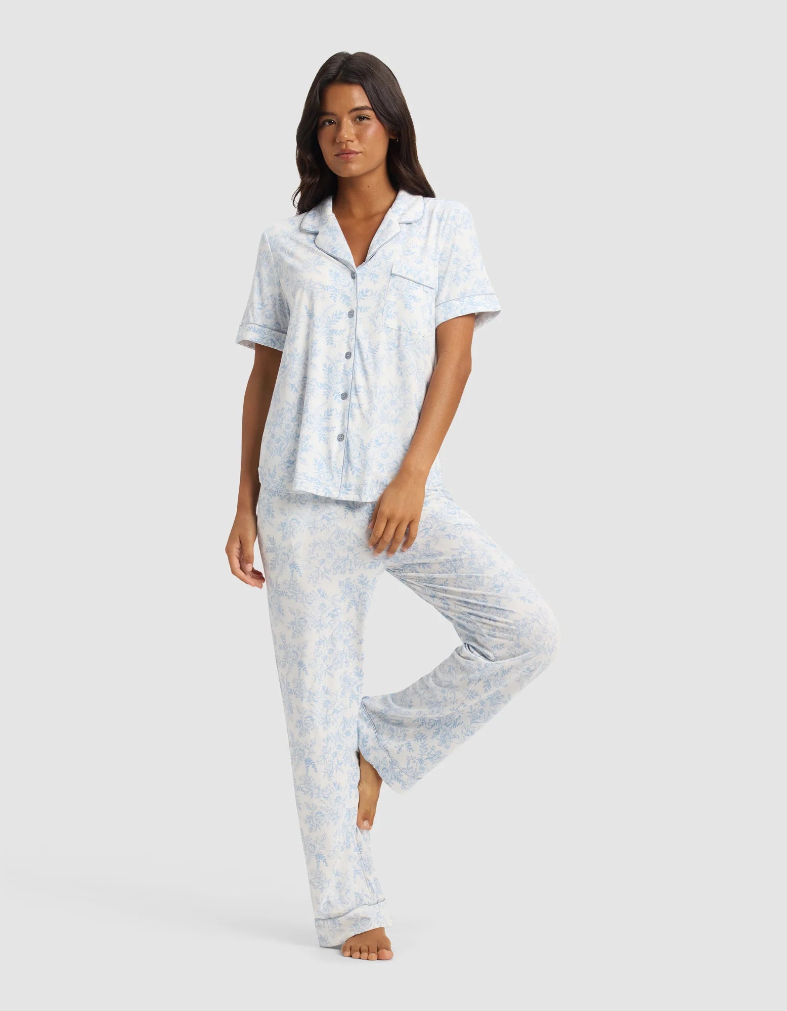 Women's Bamboo Stretch Knit Short Sleeve and Pant Pajama Set